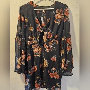 Floral Black Sheer Women's Dress New Medium